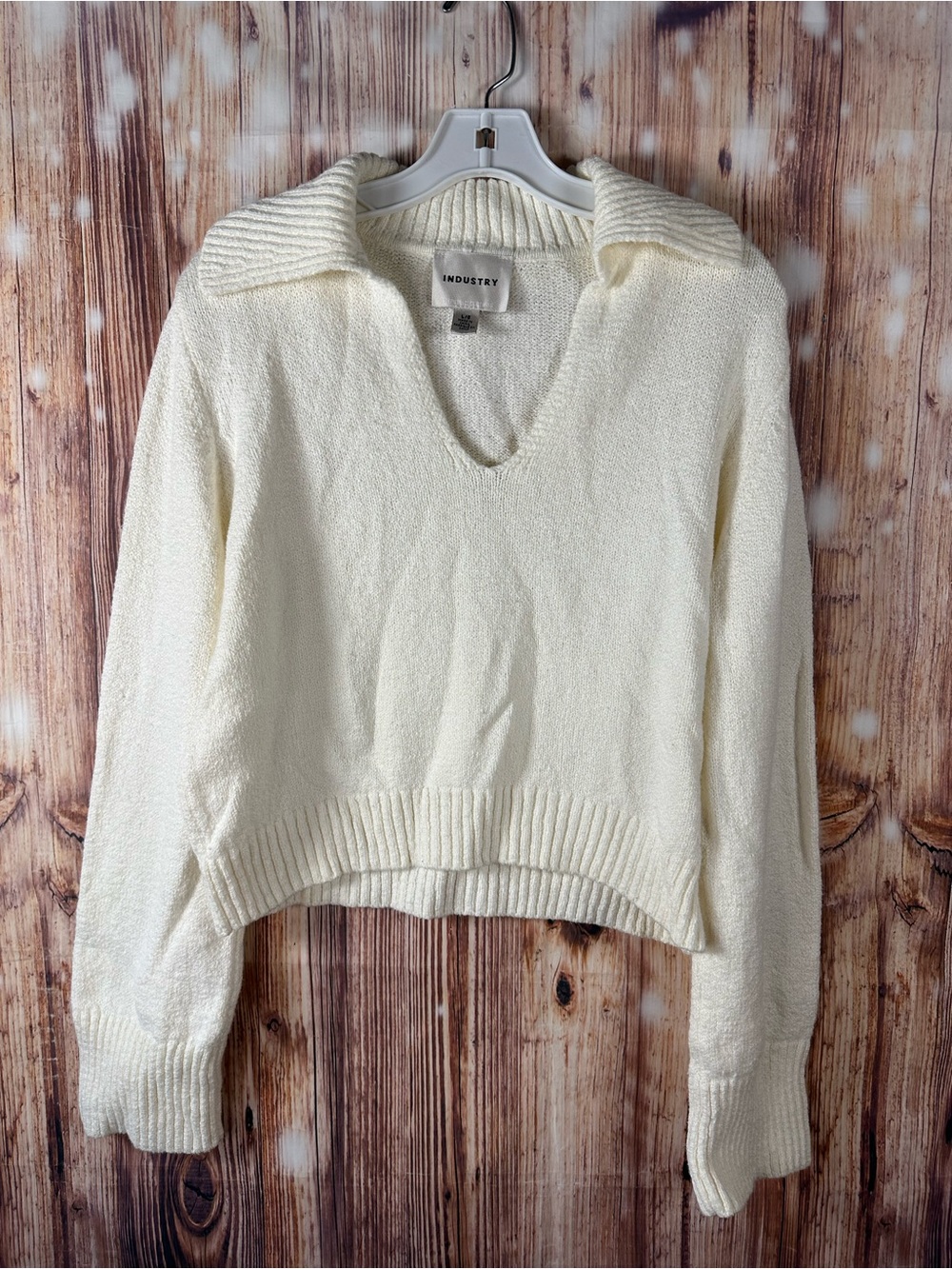 INDUSTRY Cream Knit Collared V-Neck Pullover Sweater Size Large - Picture 2 of 11